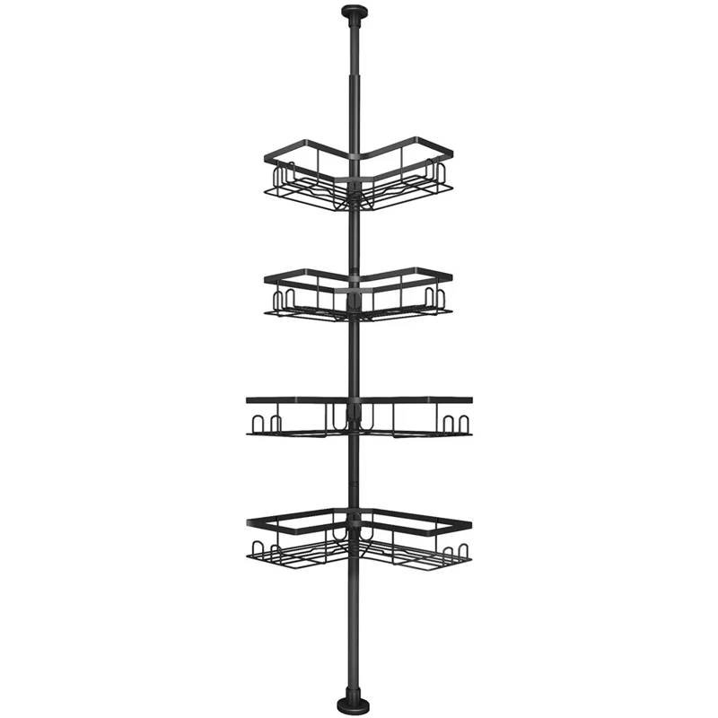 Extendable Pole Corner Shower Caddy for Bathroom 4 Tiers Stainless Steel Organizer Shelf