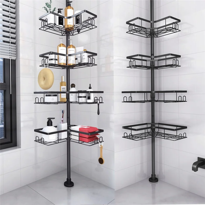 Extendable Pole Corner Shower Caddy for Bathroom 4 Tiers Stainless Steel Organizer Shelf