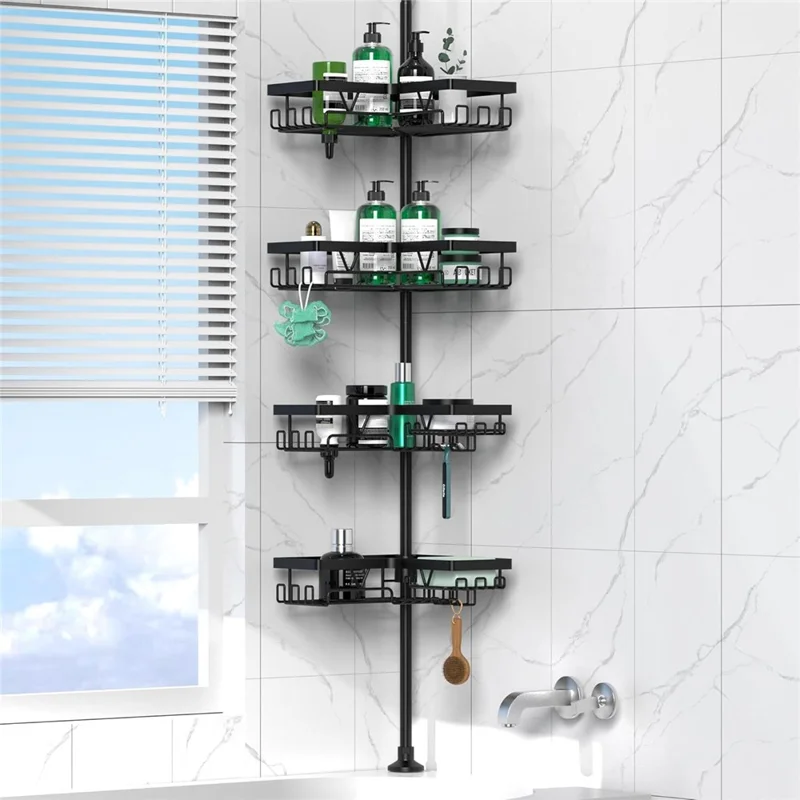 Extendable Pole Corner Shower Caddy for Bathroom 4 Tiers Stainless Steel Organizer Shelf