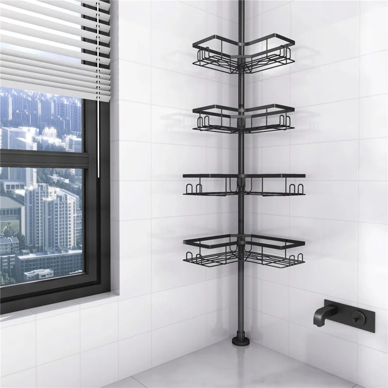 Extendable Pole Corner Shower Caddy for Bathroom 4 Tiers Stainless Steel Organizer Shelf