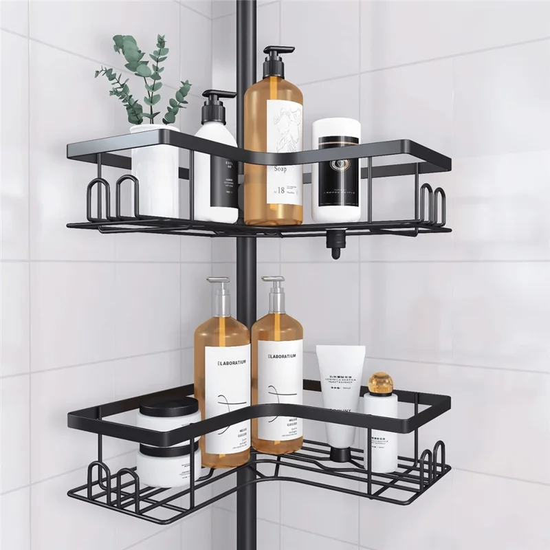 Extendable Pole Corner Shower Caddy for Bathroom 4 Tiers Stainless Steel Organizer Shelf