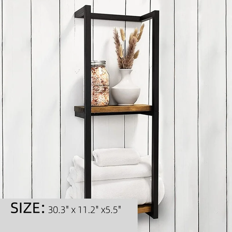 Portasciugamani da Parete a 2 Ripiani in Metallo, Organizzatore per Asciugamani da Bagno, 28,5 x 14 x 77 cm