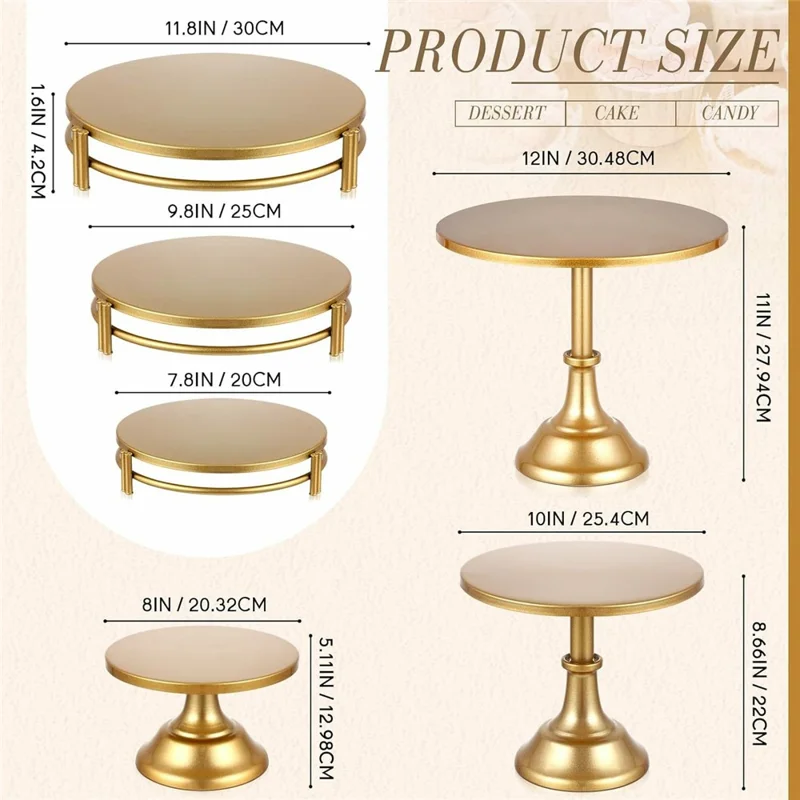 6Pcs Gold Cake Stand Set Dessert Display Tower Wedding Decoration High Foot Tray Afternoon Tea Pastry Holder