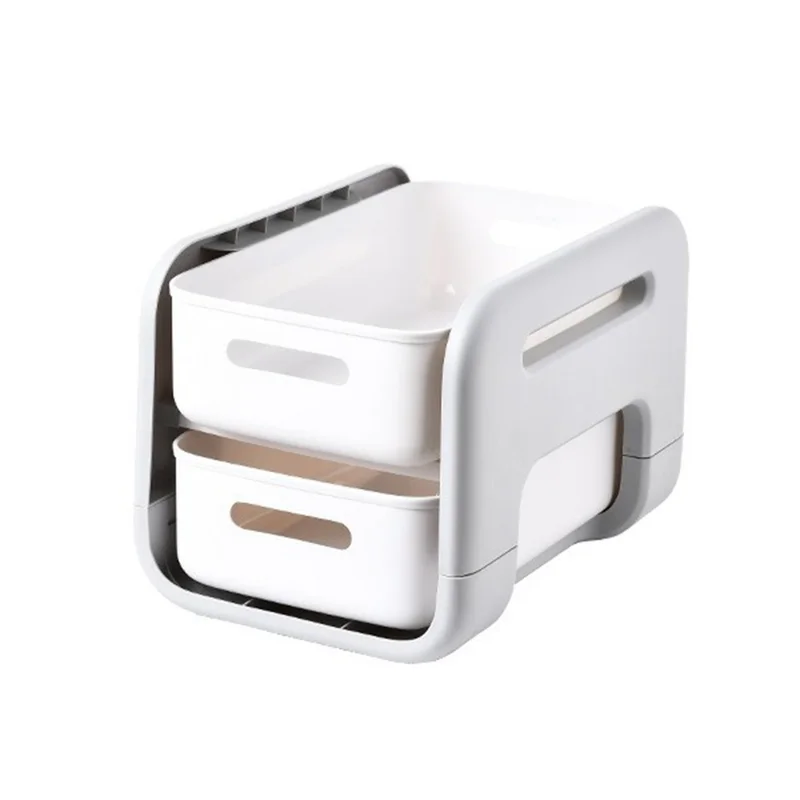 Multi-Tier Floor Storage Rack Organizer with Slim Profile Sliding Baskets  /  Drawers - Low Profile Model