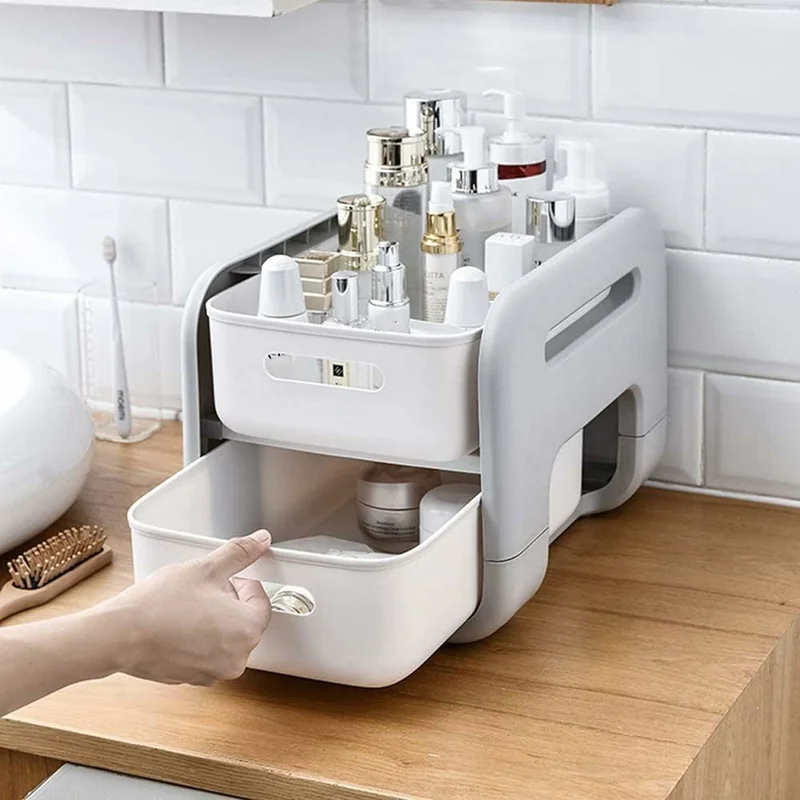 Multi-Tier Floor Storage Rack Organizer with Slim Profile Sliding Baskets  /  Drawers - Low Profile Model