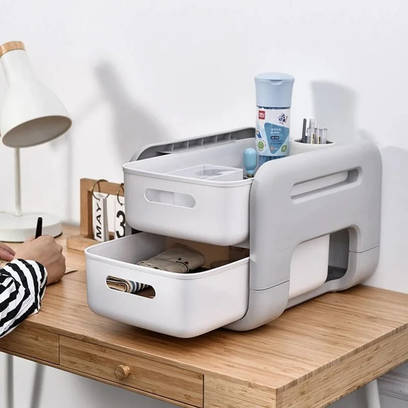 Multi-Tier Floor Storage Rack Organizer with Slim Profile Sliding Baskets  /  Drawers - Low Profile Model