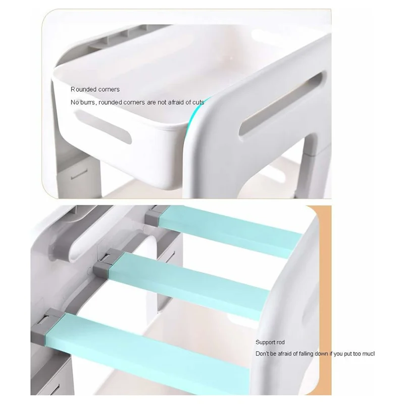 Multi-Tier Floor Storage Rack Organizer with Slim Profile Sliding Baskets  /  Drawers - Low Profile Model