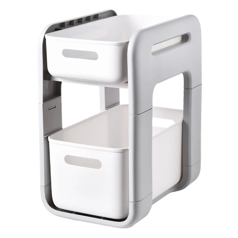 Multi-Tier Floor Storage Rack Organizer with Slim Profile Sliding Baskets  /  Drawers - High Model