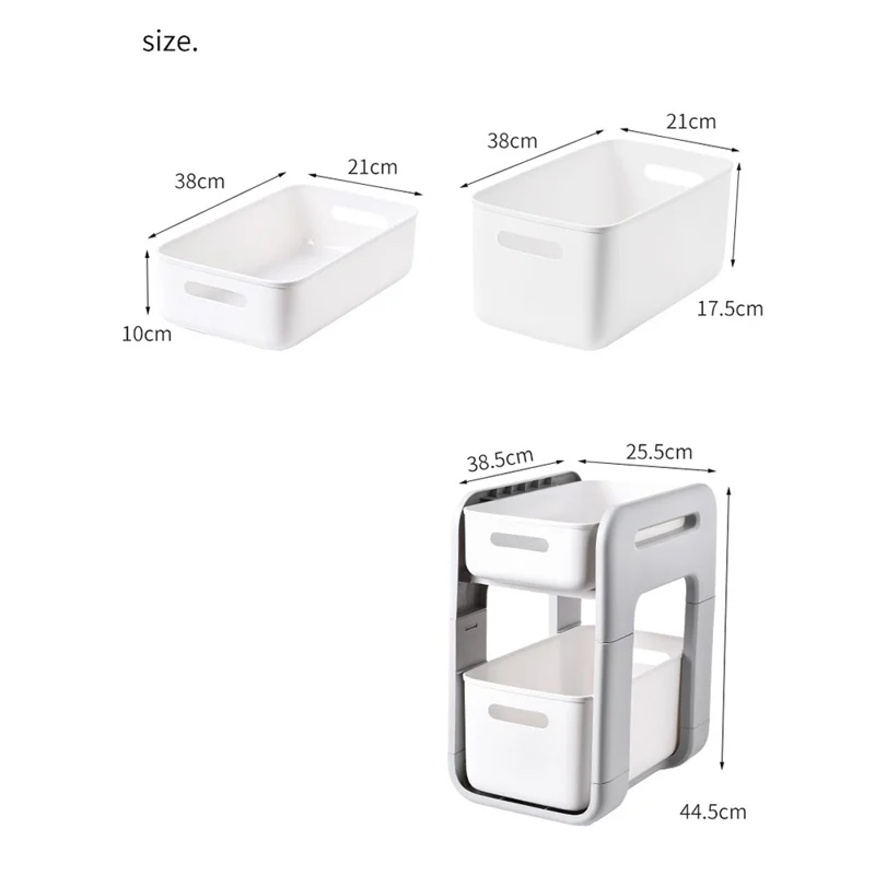 Multi-Tier Floor Storage Rack Organizer with Slim Profile Sliding Baskets  /  Drawers - High Model