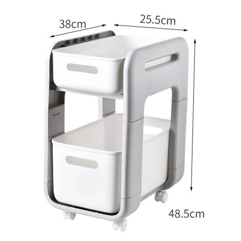 Multi-Tier Floor Storage Rack Organizer with Slim Profile Sliding Baskets  /  Drawers - High Model with Wheels