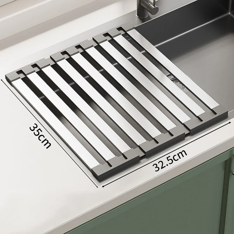 Foldable Extendable Over Sink Dish Drying Rack 304 Stainless Steel Kitchen Organizer Storage Shelf 35 x 32.5cm