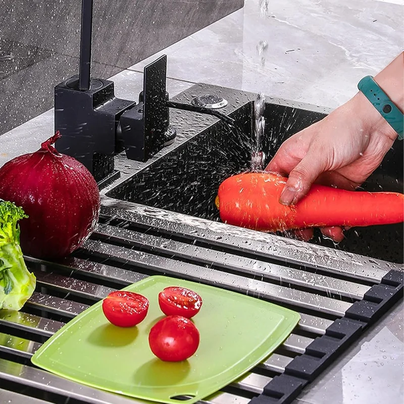 Foldable Extendable Over Sink Dish Drying Rack 304 Stainless Steel Kitchen Organizer Storage Shelf 35 x 32.5cm