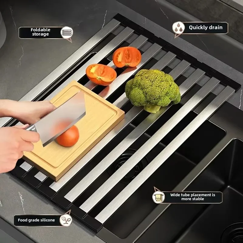 Foldable Extendable Over Sink Dish Drying Rack 304 Stainless Steel Kitchen Organizer Storage Shelf 35 x 32.5cm