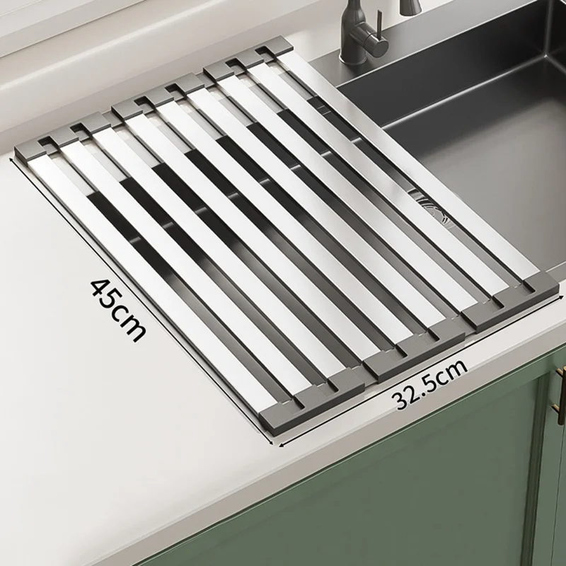 Foldable Extendable Over Sink Dish Drying Rack 304 Stainless Steel Kitchen Organizer Storage Shelf 45 x 32.5cm