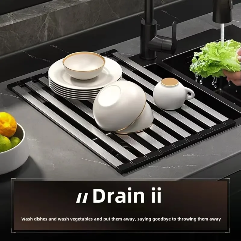 Foldable Extendable Over Sink Dish Drying Rack 304 Stainless Steel Kitchen Organizer Storage Shelf 45 x 32.5cm
