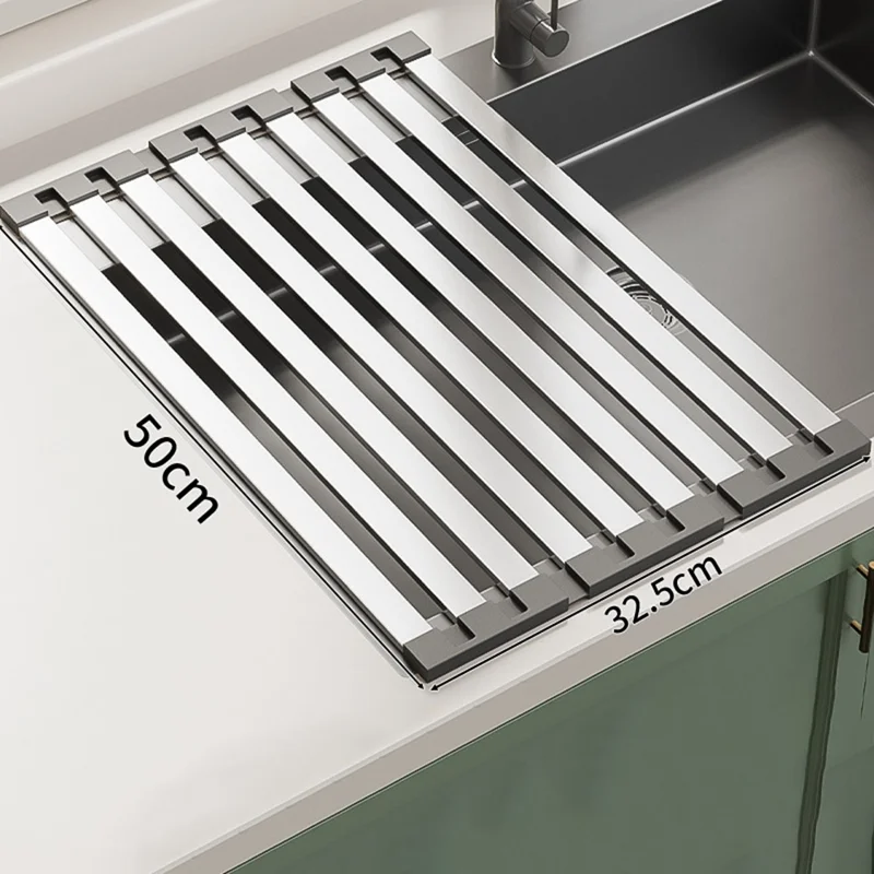 Foldable Extendable Over Sink Dish Drying Rack 304 Stainless Steel Kitchen Organizer Storage Shelf 50 x 32.5cm