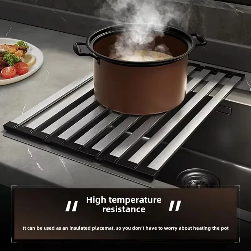 Foldable Extendable Over Sink Dish Drying Rack 304 Stainless Steel Kitchen Organizer Storage Shelf 50 x 32.5cm