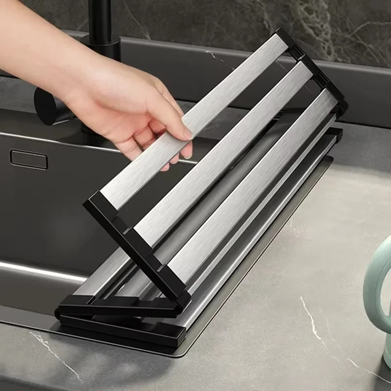 Foldable Extendable Over Sink Dish Drying Rack 304 Stainless Steel Kitchen Organizer Storage Shelf 55 x 32.5cm