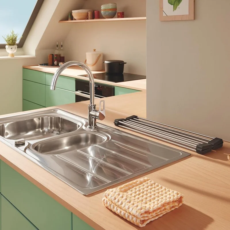 Foldable Extendable Over Sink Dish Drying Rack 304 Stainless Steel Kitchen Organizer Storage Shelf 55 x 32.5cm