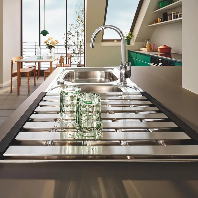 Foldable Extendable Over Sink Dish Drying Rack 304 Stainless Steel Kitchen Organizer Storage Shelf 60 x 32.5cm