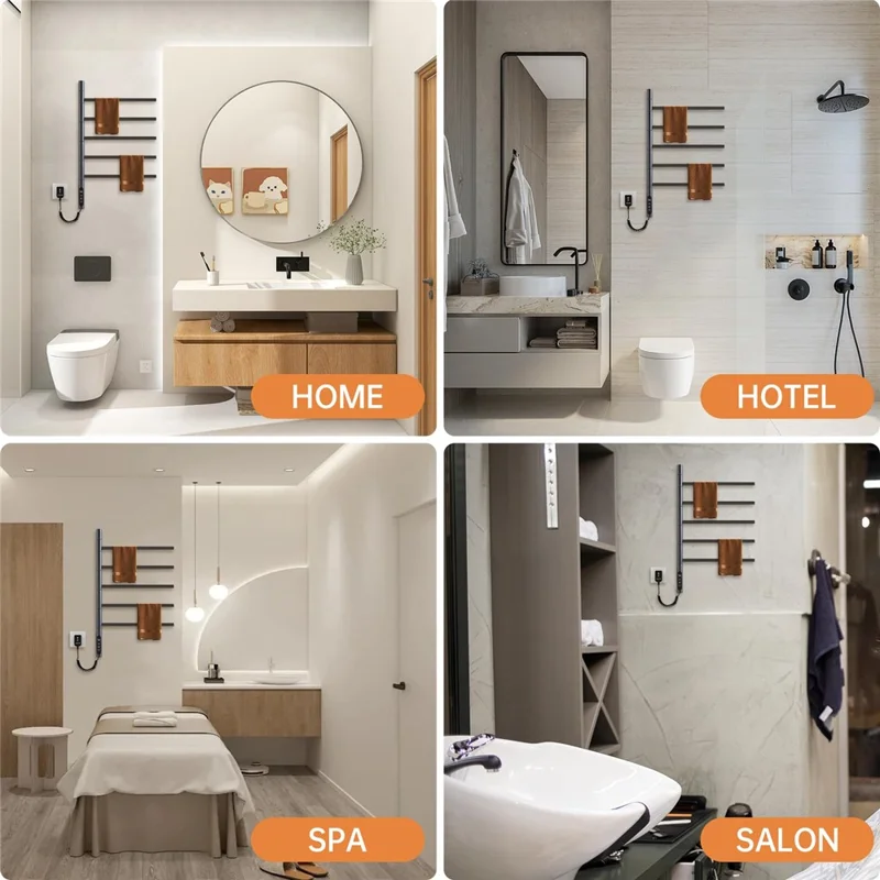 G63 Rotatable Electric Towel Rack for Bathroom Kitchen Smart Temperature Control Heating Drying Storage Rack (EU Plug) - Black