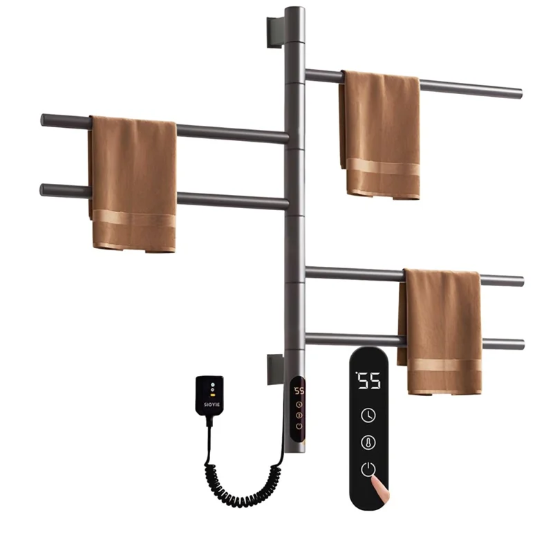 G63 Rotatable Electric Towel Rack for Bathroom Kitchen Smart Temperature Control Heating Drying Storage Rack (EU Plug) - Grey
