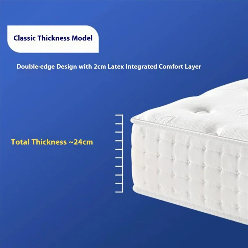 Matelas à ressorts en tissu respirant de 1800 mm x 2000 mm et d'une épaisseur de 24 cm, avec protection de la colonne vertébrale et mousse à mémoire de forme