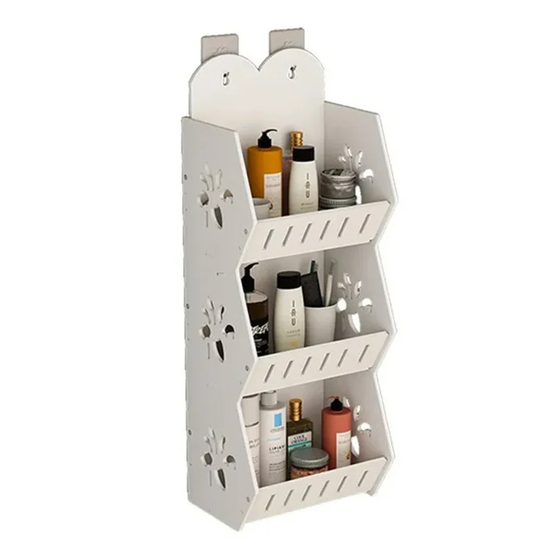 3 Tier Bathroom Organizer Wall Mounted Shower Toiletries PVC Storage Rack, Size L
