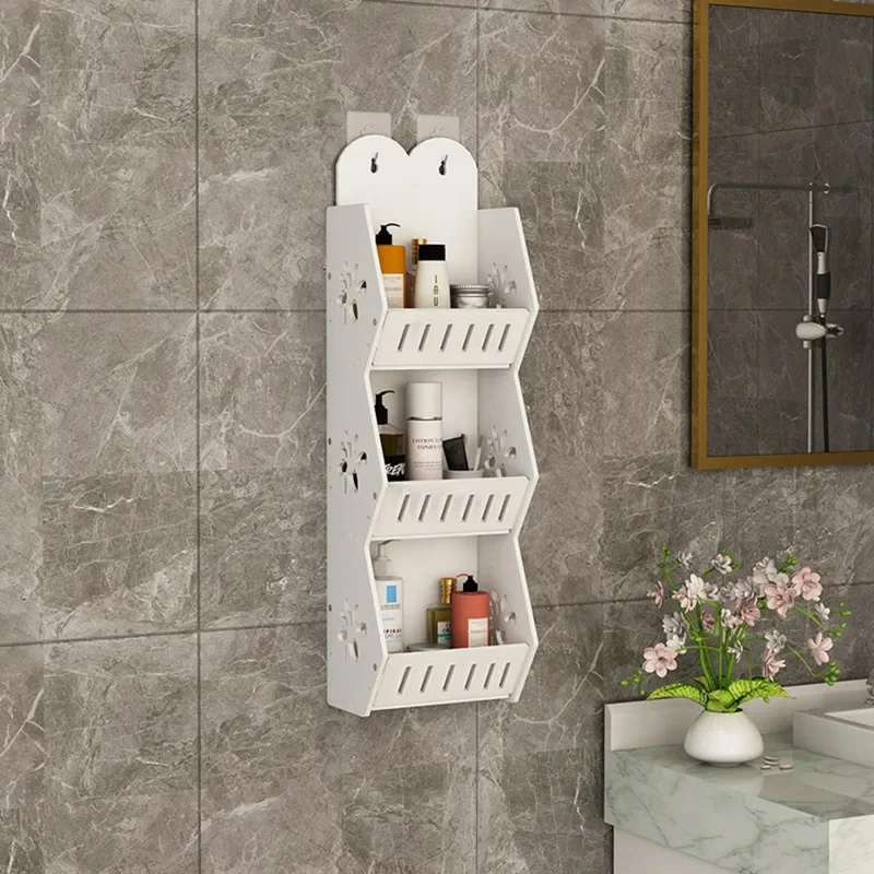 3 Tier Bathroom Organizer Wall Mounted Shower Toiletries PVC Storage Rack, Size L