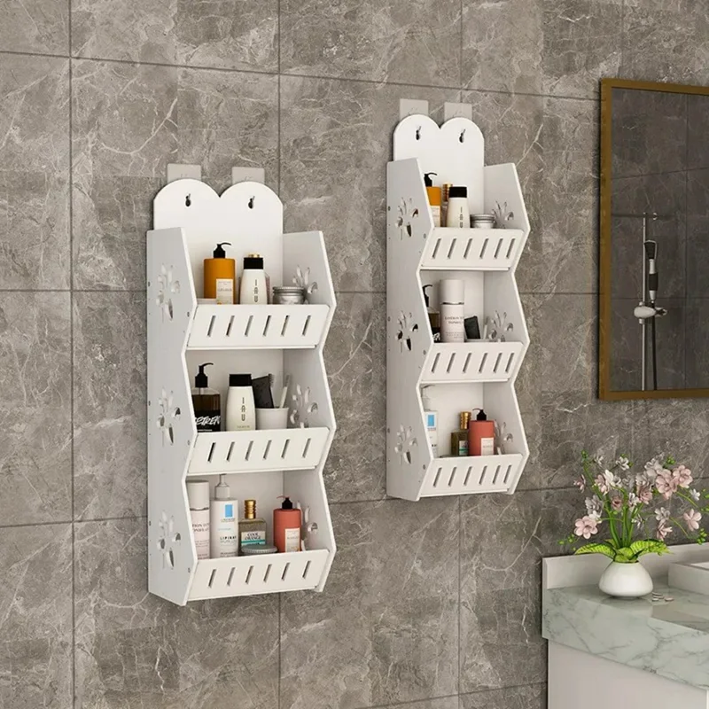3 Tier Bathroom Organizer Wall Mounted Shower Toiletries PVC Storage Rack, Size L