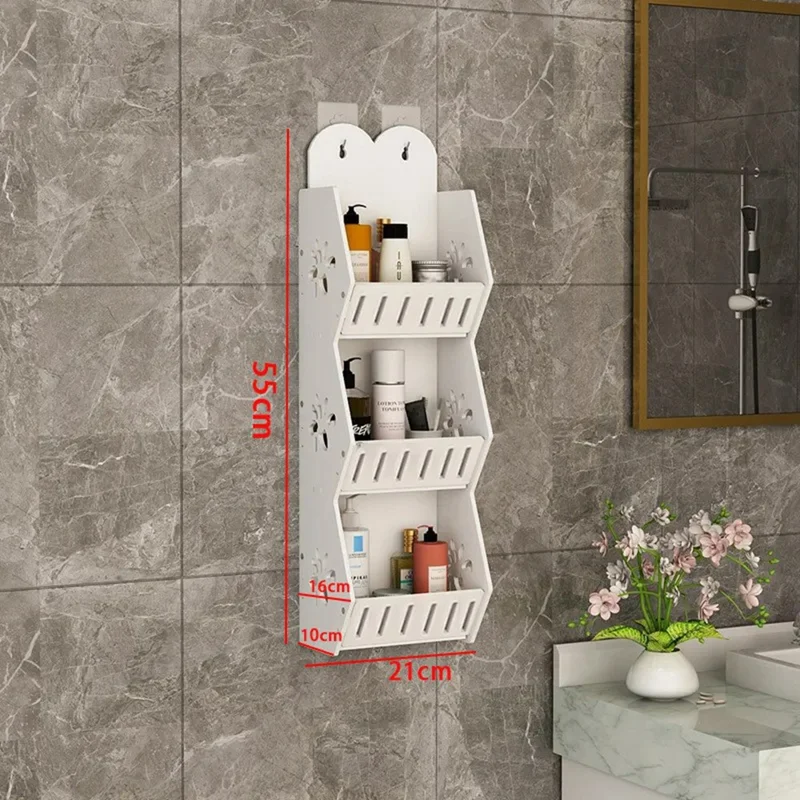 3 Tier Bathroom Organizer Wall Mounted Shower Toiletries PVC Storage Rack, Size L