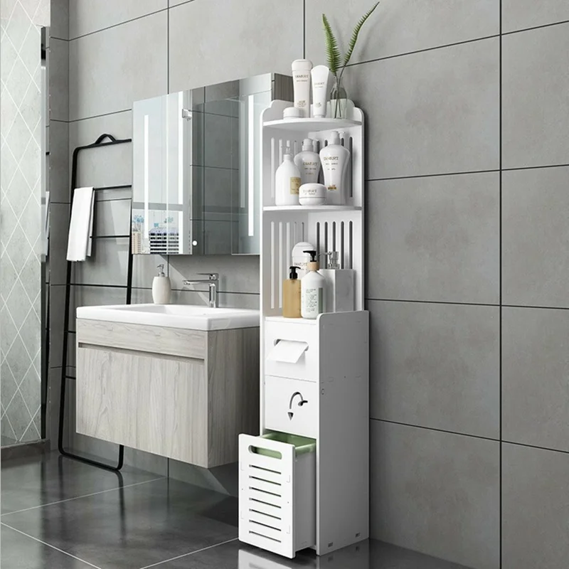 ZW0063-CT Bathroom Corner Storage Cabinet Multi-Layer Toilet Toiletries Floor Standing Shelf