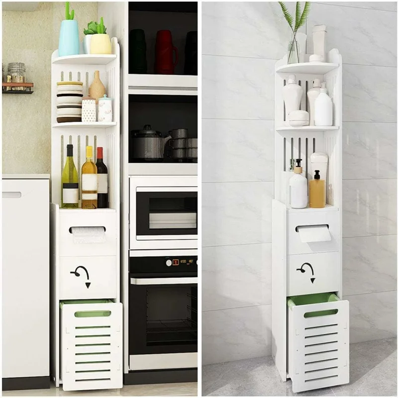 ZW0063-CT Bathroom Corner Storage Cabinet Multi-Layer Toilet Toiletries Floor Standing Shelf