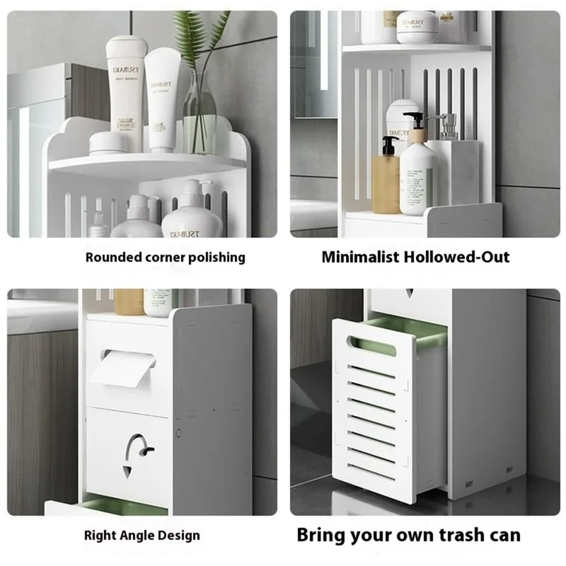 ZW0063-CT Bathroom Corner Storage Cabinet Multi-Layer Toilet Toiletries Floor Standing Shelf