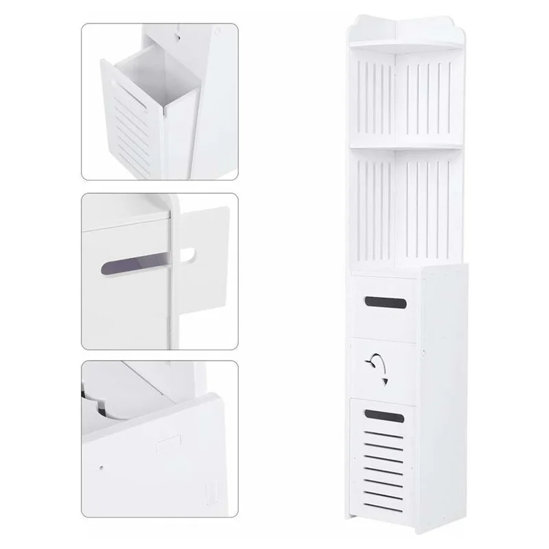 ZW0063-CT Bathroom Corner Storage Cabinet Multi-Layer Toilet Toiletries Floor Standing Shelf