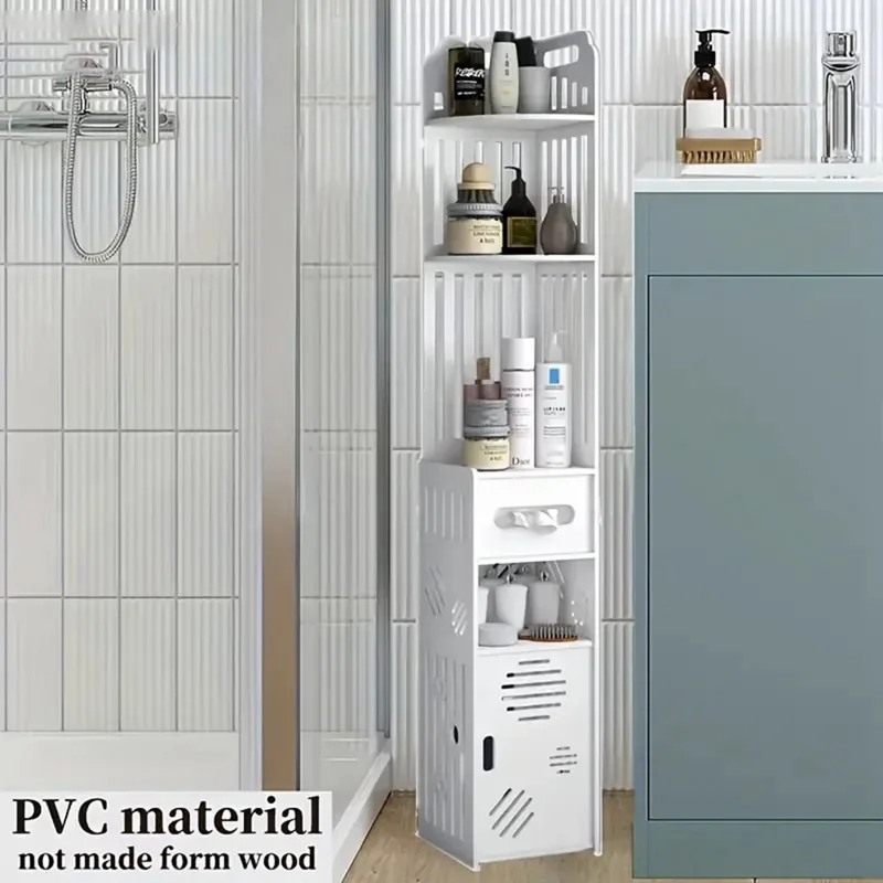 ZW0063-CXJ Bathroom Corner Storage Cabinet Floor Standing Shelf Multi-Layer Organizer