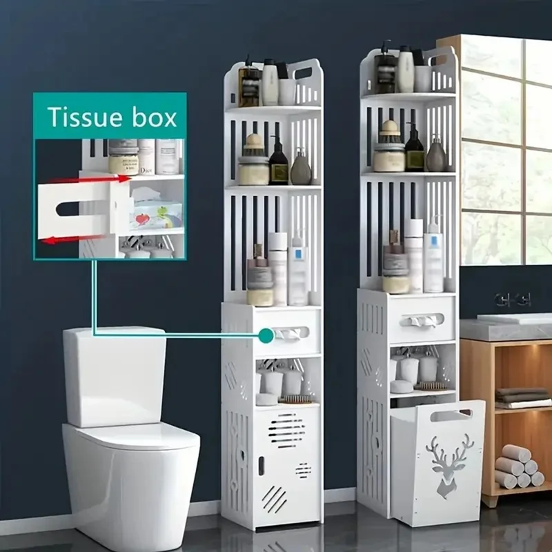 ZW0063-CXJ Bathroom Corner Storage Cabinet Floor Standing Shelf Multi-Layer Organizer