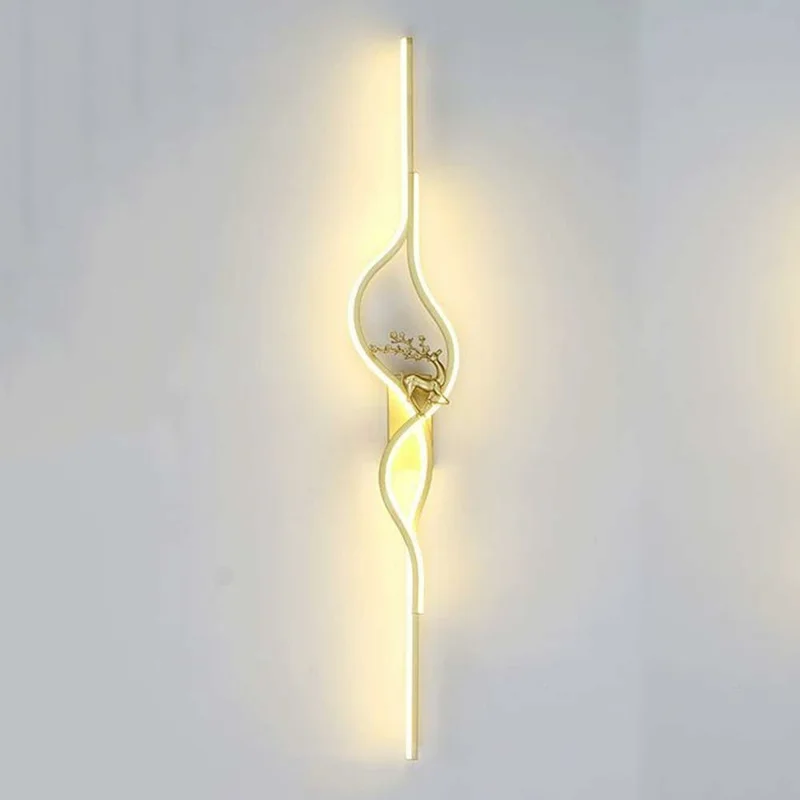 80cm Linear Wall Light Bedroom Living Room Sofa Background Sconce Decorative Lamp - Golden / Left
