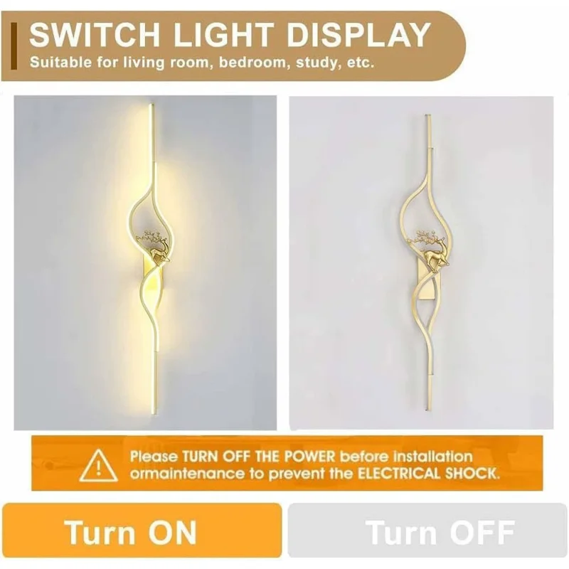 80cm Linear Wall Light Bedroom Living Room Sofa Background Sconce Decorative Lamp - Golden / Left