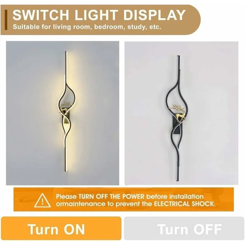 80cm Linear Wall Light Bedroom Living Room Sofa Background Sconce Decorative Lamp - Golden / Left