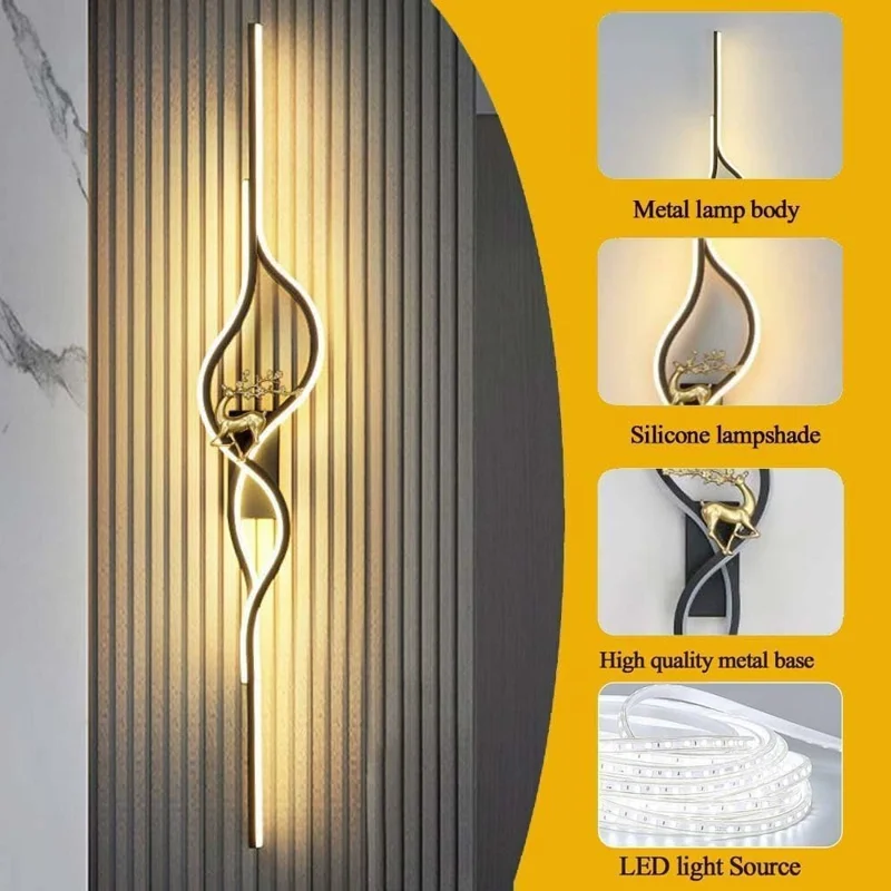 80cm Linear Wall Light Bedroom Living Room Sofa Background Sconce Decorative Lamp - Golden / Left