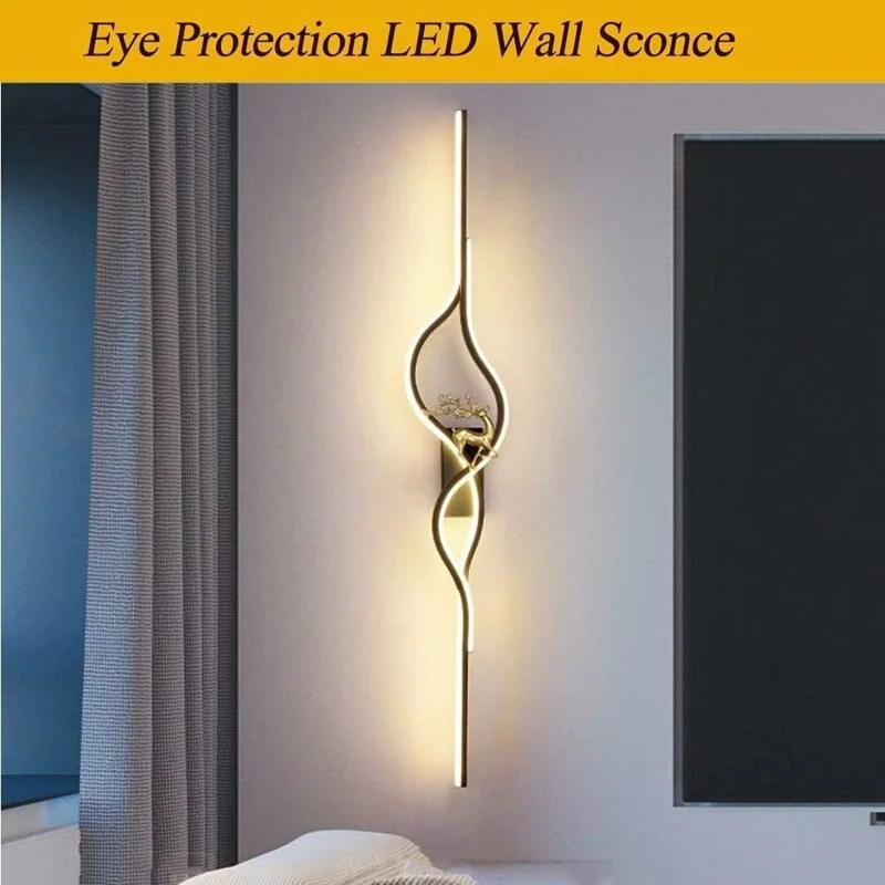 80cm Linear Wall Light Bedroom Living Room Sofa Background Sconce Decorative Lamp - Golden / Left