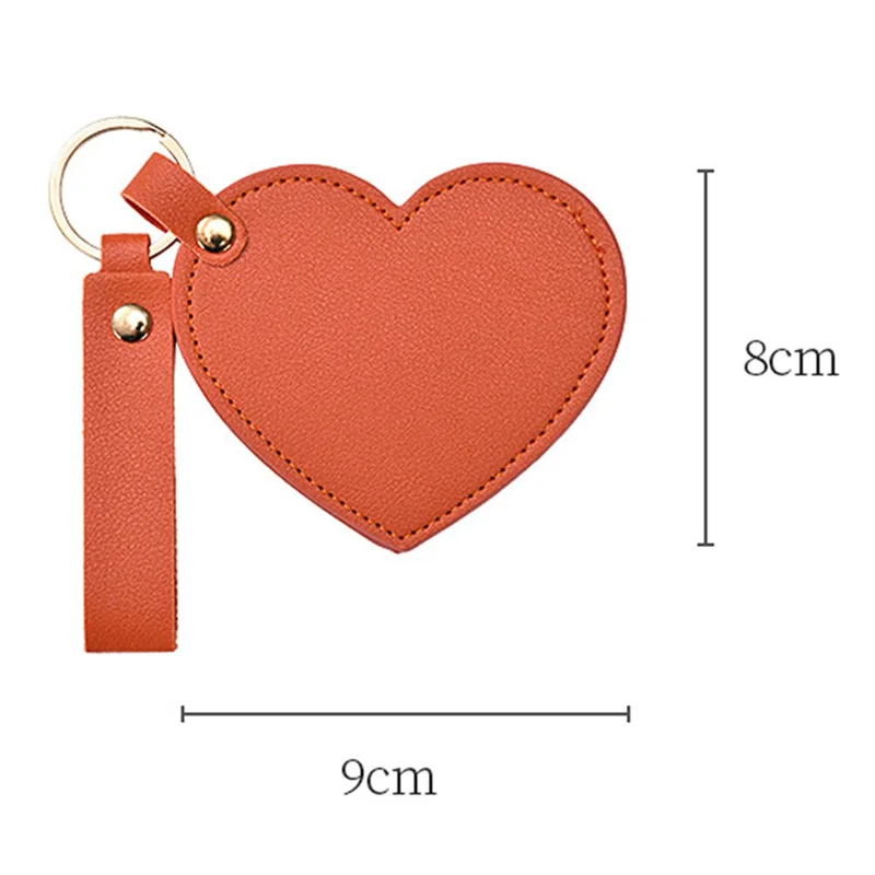 Heart Shape Pocket Mirror with Keychain PU Leather Cosmetic Mirror Rotating Mini Makeup Mirror Hanging Ornament - White