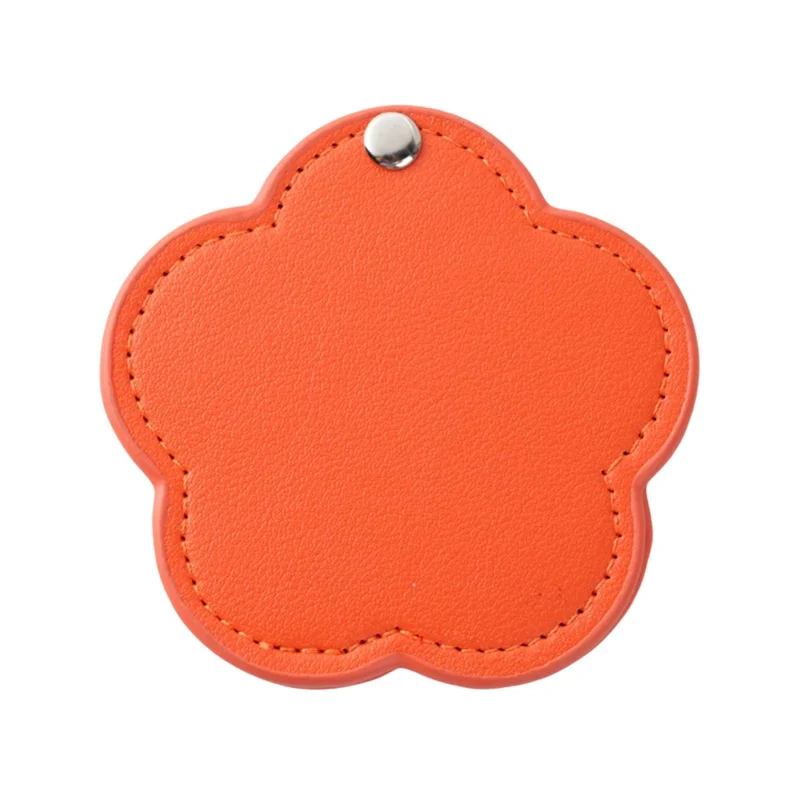 Floral Shape Pocket Mirror Portable PU Leather Cosmetic Mirror Rotating Mini Makeup Mirror - Orange