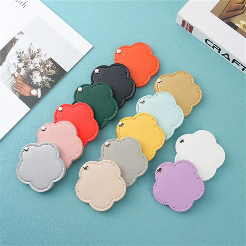 Floral Shape Pocket Mirror Portable PU Leather Cosmetic Mirror Rotating Mini Makeup Mirror - Orange
