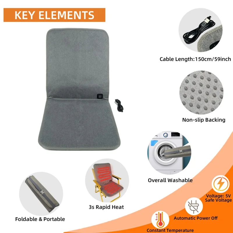 DT-90x43-2S 43 x 90cm USB Heated Integrated Backrest and Seat Cushion for Office Chair Oxford Fabric Quick Heating Pad