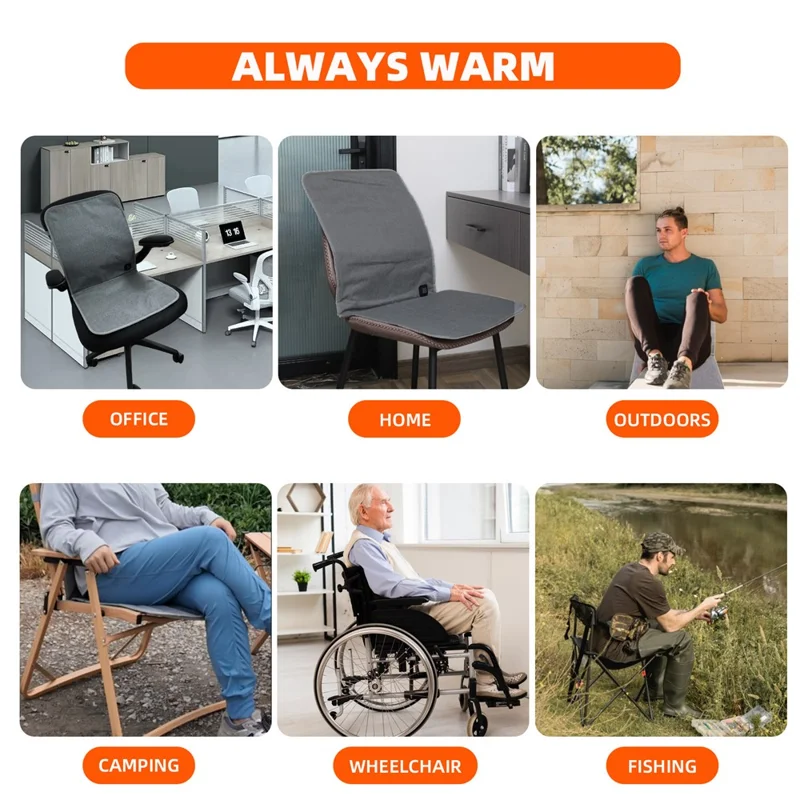 DT-90x43-2S 43 x 90cm USB Heated Integrated Backrest and Seat Cushion for Office Chair Oxford Fabric Quick Heating Pad