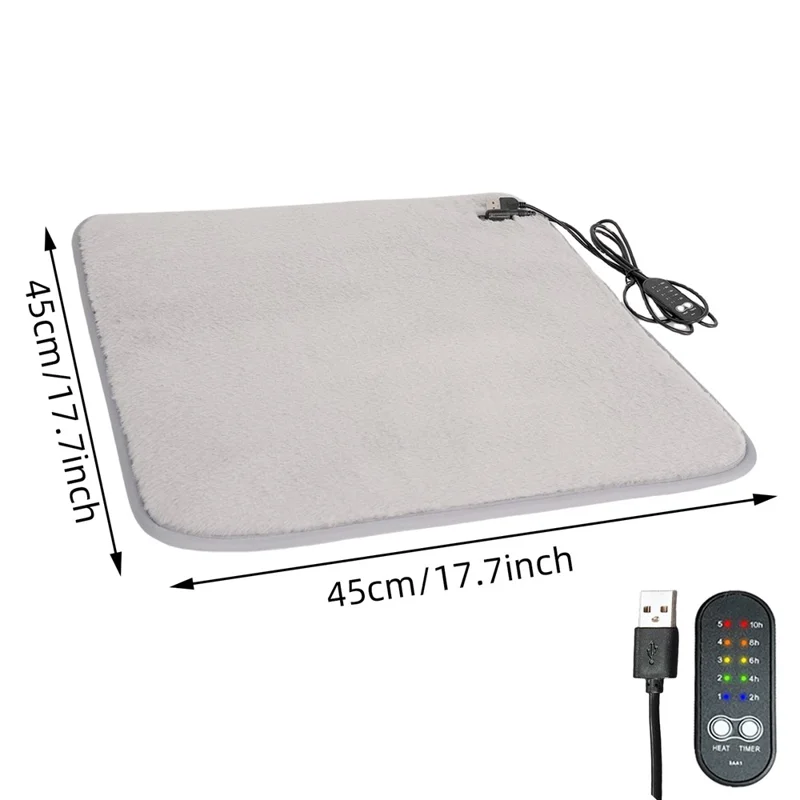 DT-45x45-1S 45 x 45 cm, poduszka grzewcza USB z regulacją temperatury, miękka tkanina z imitacji futra królika, szybko grzejąca poduszka - Szary