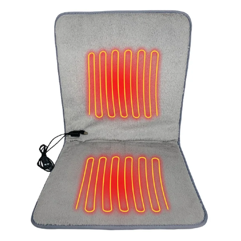 DT-90x45-1S 45 x 90cm USB Heated Integrated Backrest and Seat Cushion Faux Rabbit Fur 5 Temperature Levels Fast Heating Pad - Grey