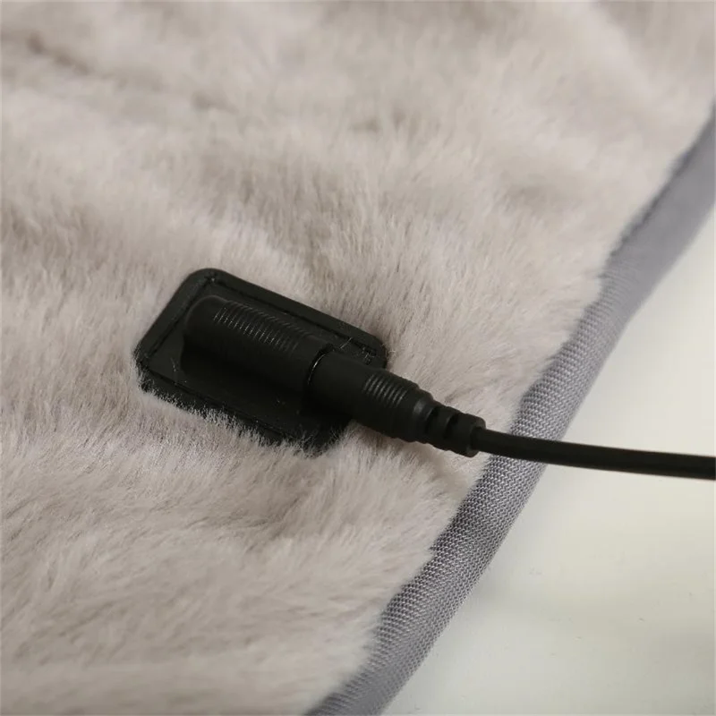 DT-90x45-1S 45 x 90cm USB Heated Integrated Backrest and Seat Cushion Faux Rabbit Fur 5 Temperature Levels Fast Heating Pad - Grey